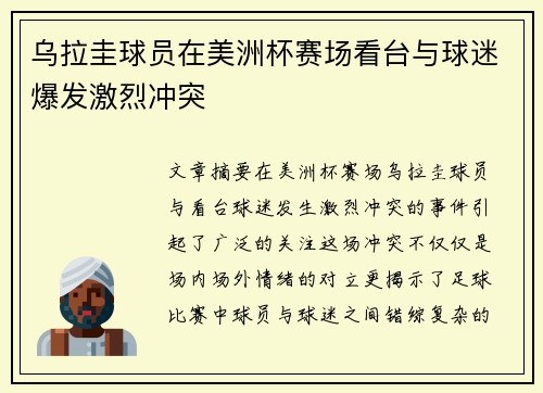 乌拉圭球员在美洲杯赛场看台与球迷爆发激烈冲突